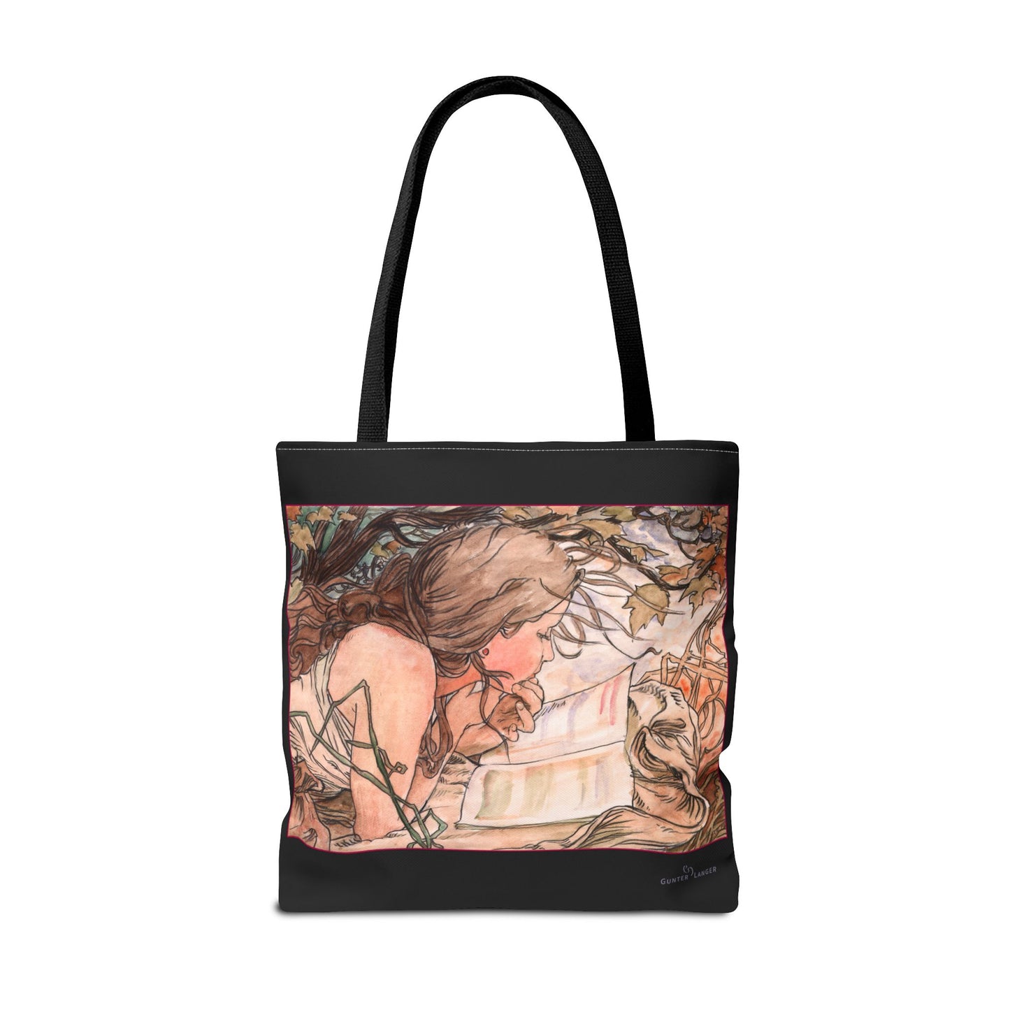 Tote Bag (AOP) - Jugendstil - Motiv: Front Antonia & Rückseite Antonia, Schwarz