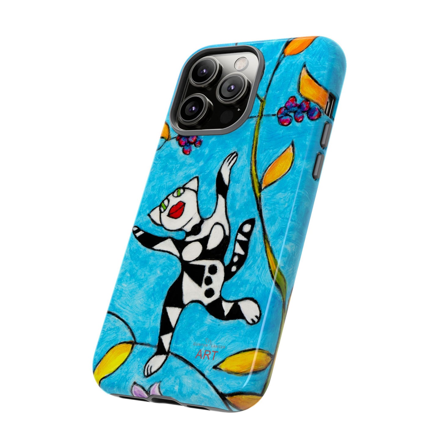 Tough Cases - iPhone - Motiv: Karierte Katze hüpft