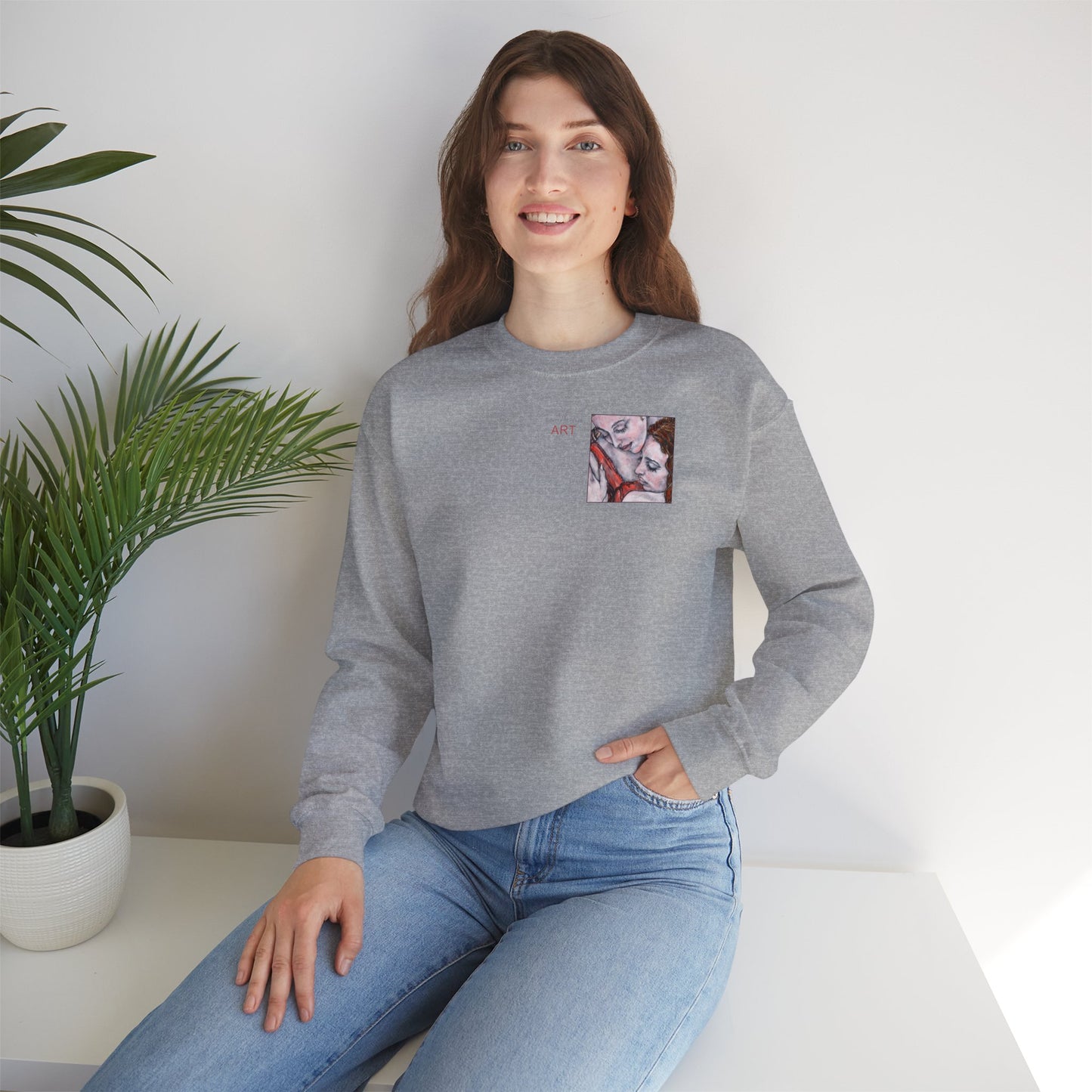 Unisex Heavy Blend™ Crewneck Sweatshirt - Motiv: Front Bei dir (Ausschnitt) & Rückseite Bei dir H 43 cm