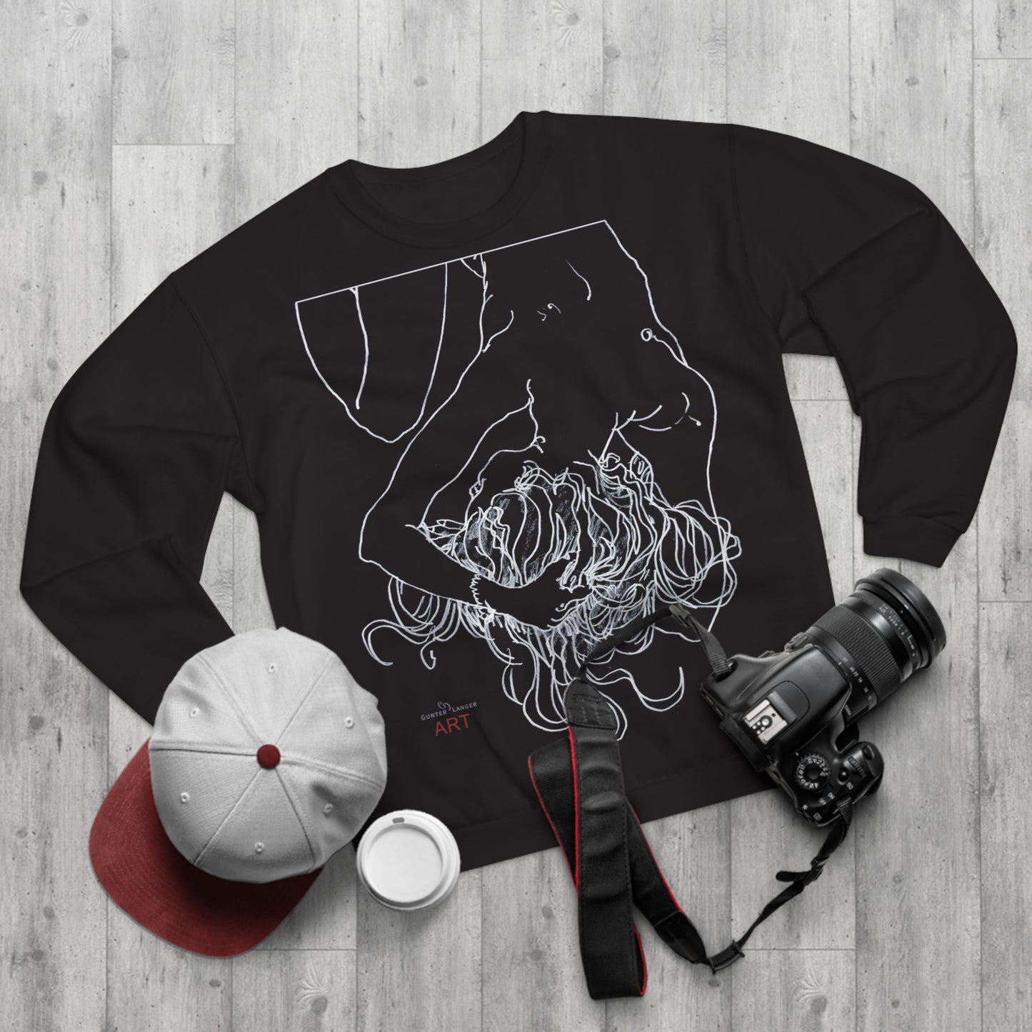 Unisex Crew Neck Sweatshirt (EU) - Motiv: Front Alisha (Ausschnitt H 49 cm) & Rückseite Alisha, H 49 cm (weiß)