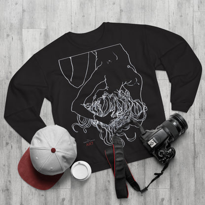 Unisex Crew Neck Sweatshirt (EU) - Motiv: Front Alisha (Ausschnitt H 49 cm) & Rückseite Alisha, H 49 cm (weiß)