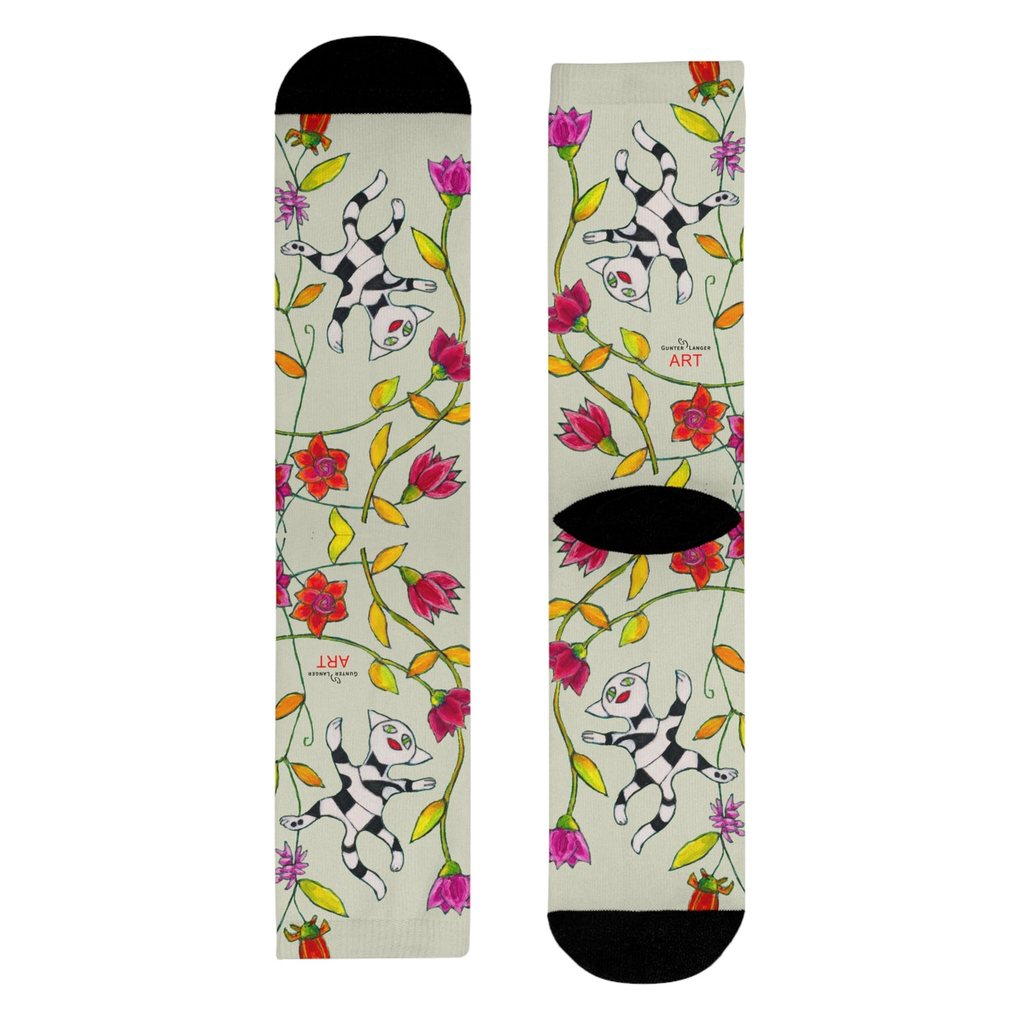 Sublimation Crew Socks (EU) - Motiv: Katze fliegt durch Ranken