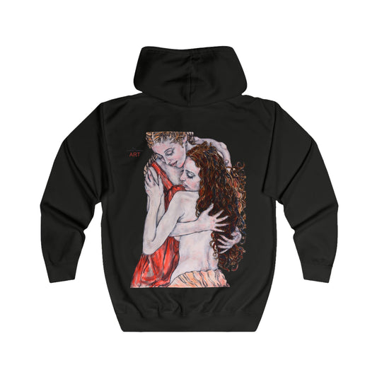 Unisex Full Zip Hoodie - Motiv: Front Logo & Rückseite Bei dir, H 49 cm