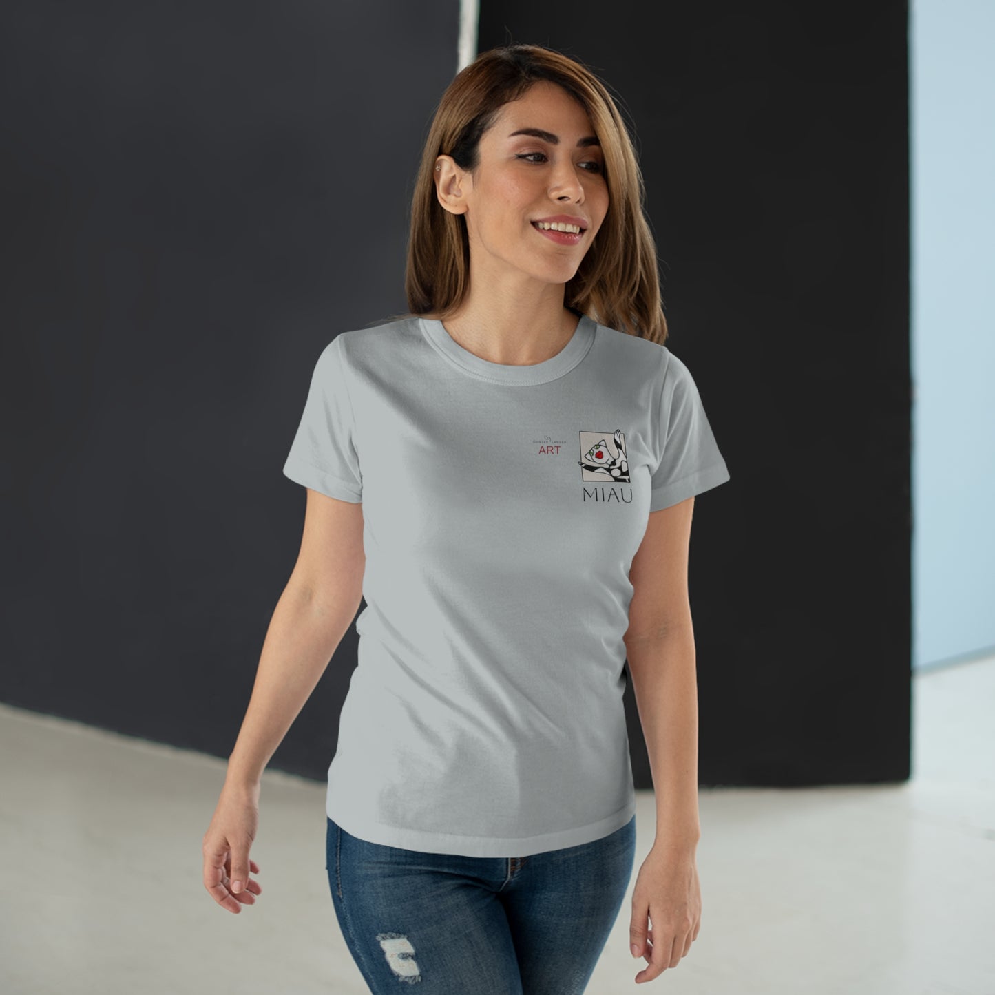 Single Jersey Women's T-shirt - hell - Motiv: Miau, H 7 cm