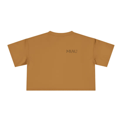 Women's Crop Tee - Motiv: Motiv: Front "Miau" klein, schwarz, H 8 cm, Rückseite "Miau"