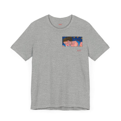 Unisex Jersey Short Sleeve Tee - Motiv: Front Alva (Ausschnitt H 7,8 cm) & Rückseite Alva, H 41 cm, Neck Label
