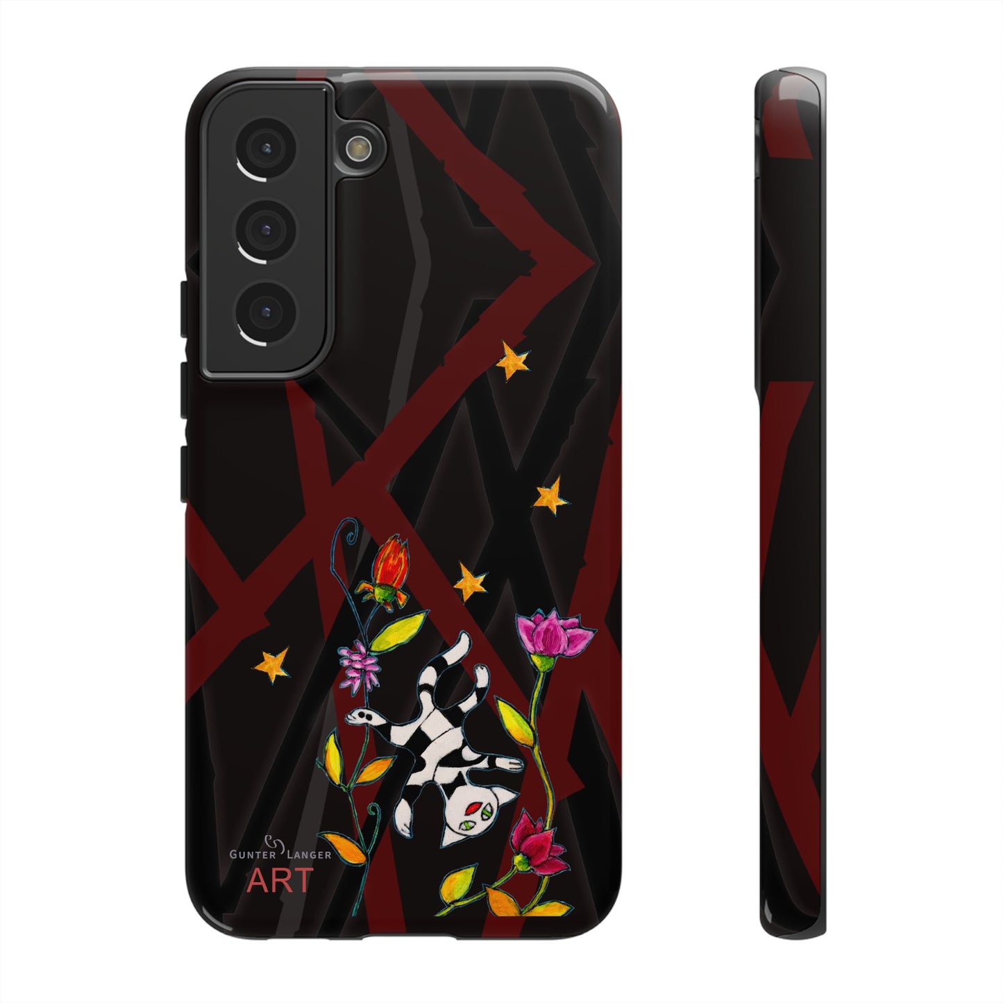 Tough Cases - Google Pixel - Samsung Galaxy - Motiv: Katze schwebt und Ranken, H 7,73 cm, Mikado3