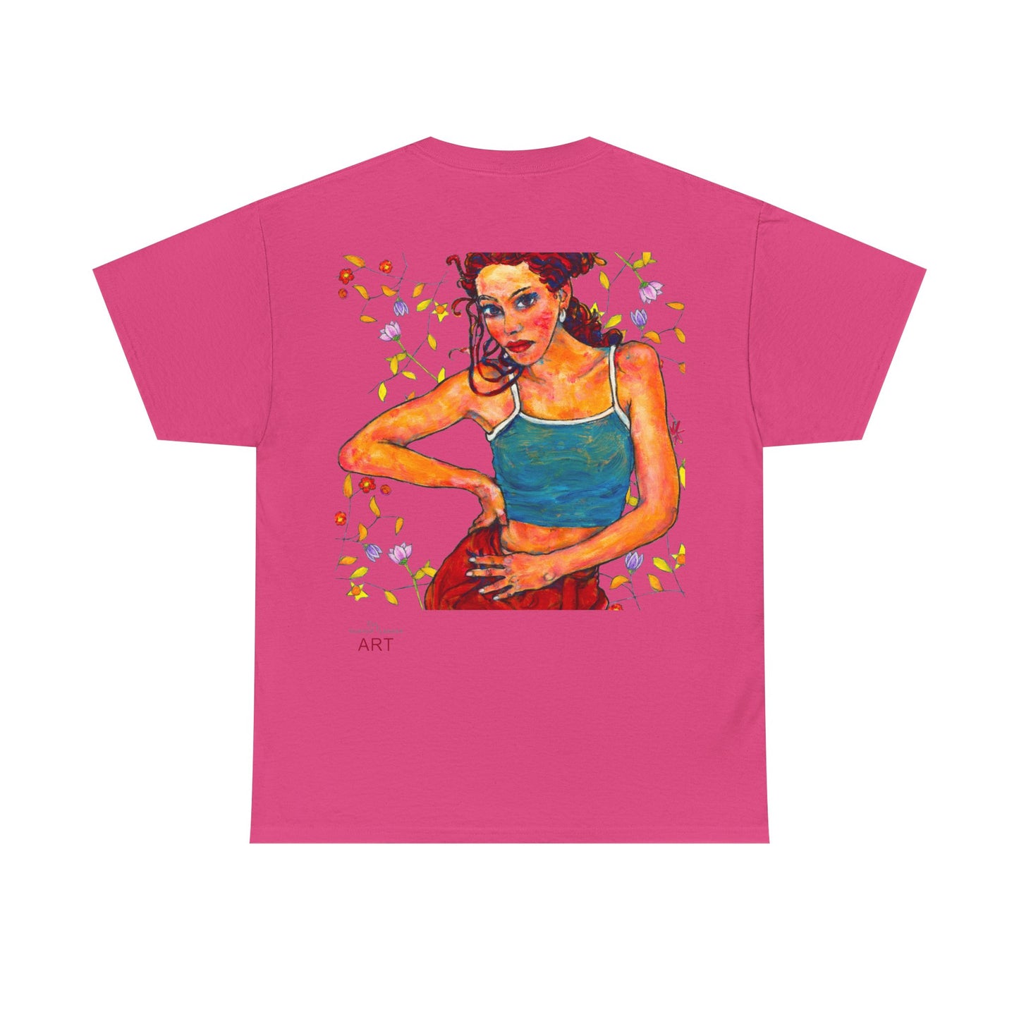 Unisex Heavy Cotton Tee - Motiv: Front, Lea, H 13cm & Rückseite, Lea A02, Ranken, 40 cm, Neck Label