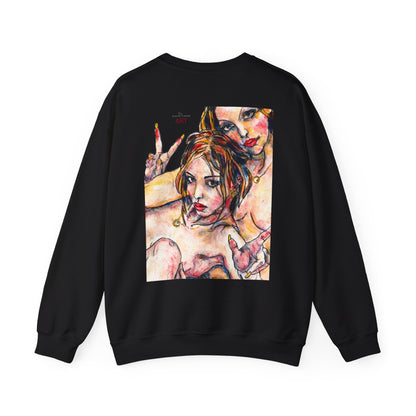Unisex Heavy Blend™ Crewneck Sweatshirt - Motiv: Front Camilla (H 11,4 cm) & Rückseite Camilla / Leni, H 41 cm