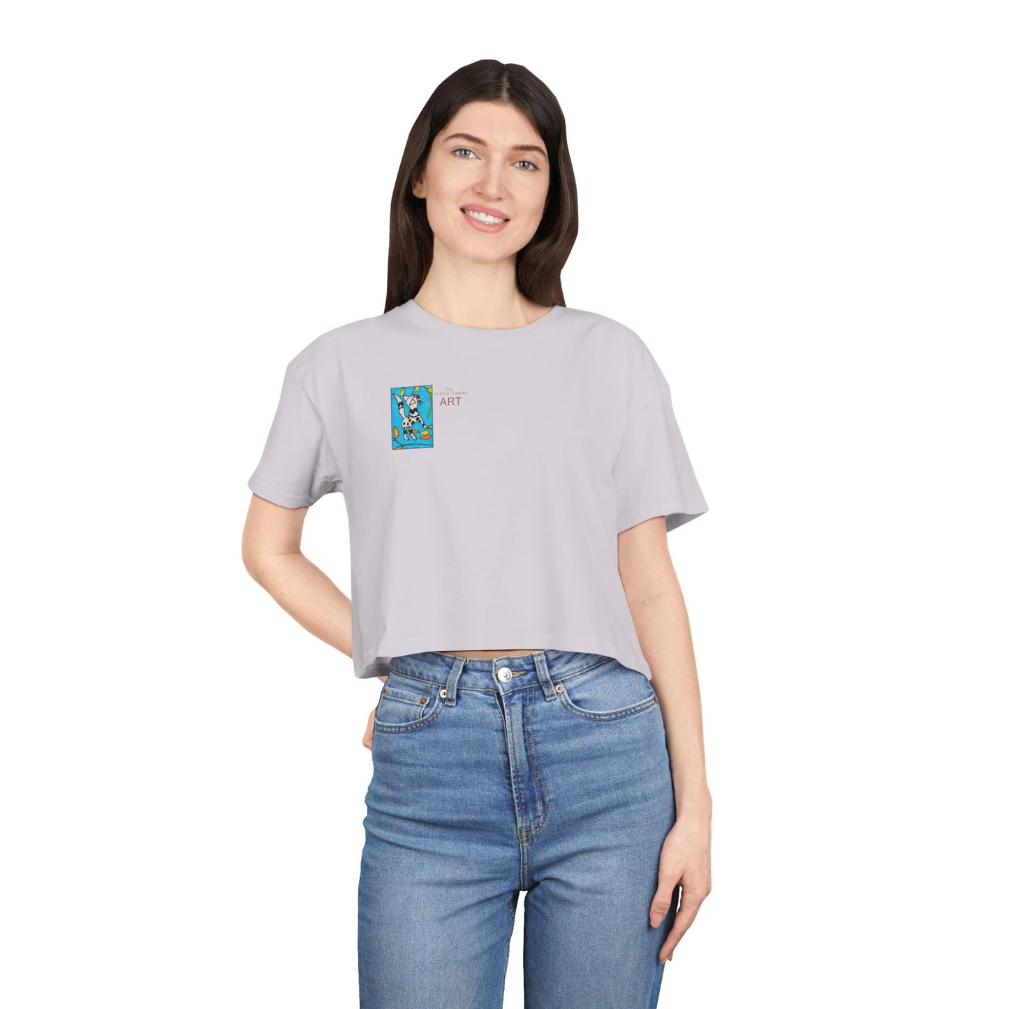 Women's Crop Tee - Motiv: Front Katze steht, H 5,2 cm