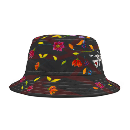 Bucket Hat (AOP) - Motiv: Katze fliegt, Ranken, schwarz