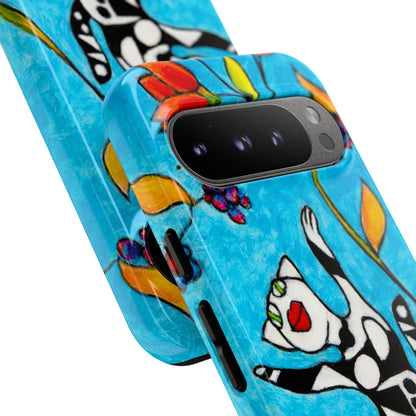 Tough Cases - Google Pixel - Samsung Galaxy - Motiv: Karierte Katze hüpft