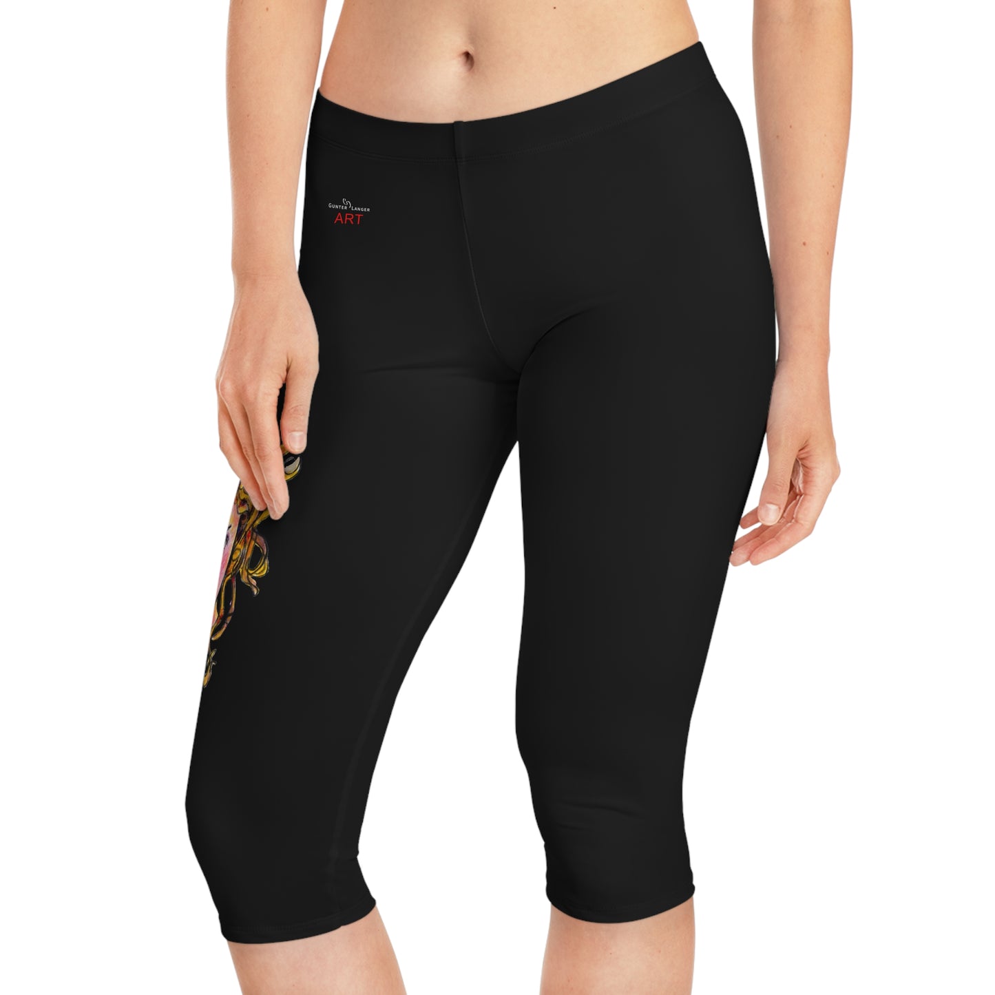 Women's Capri Leggings (AOP) -  Motiv: Antonietta, schwarz, 1