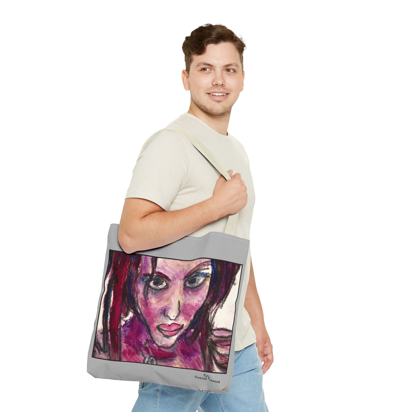 Tote Bag (AOP)- Motiv: Front Lola & Rückseite Lola, Grau