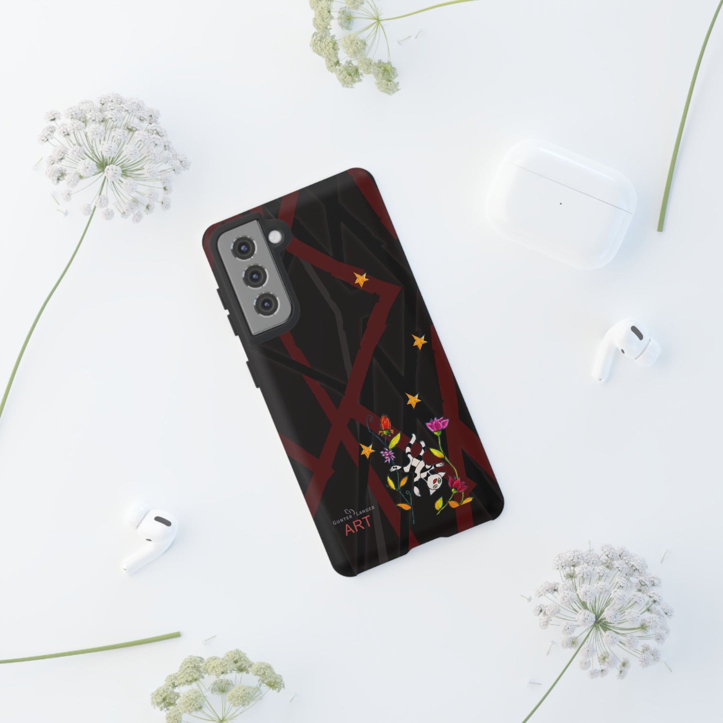Tough Cases - Google Pixel - Samsung Galaxy - Motiv: Katze schwebt und Ranken, H 5,26 cm, Mikado3