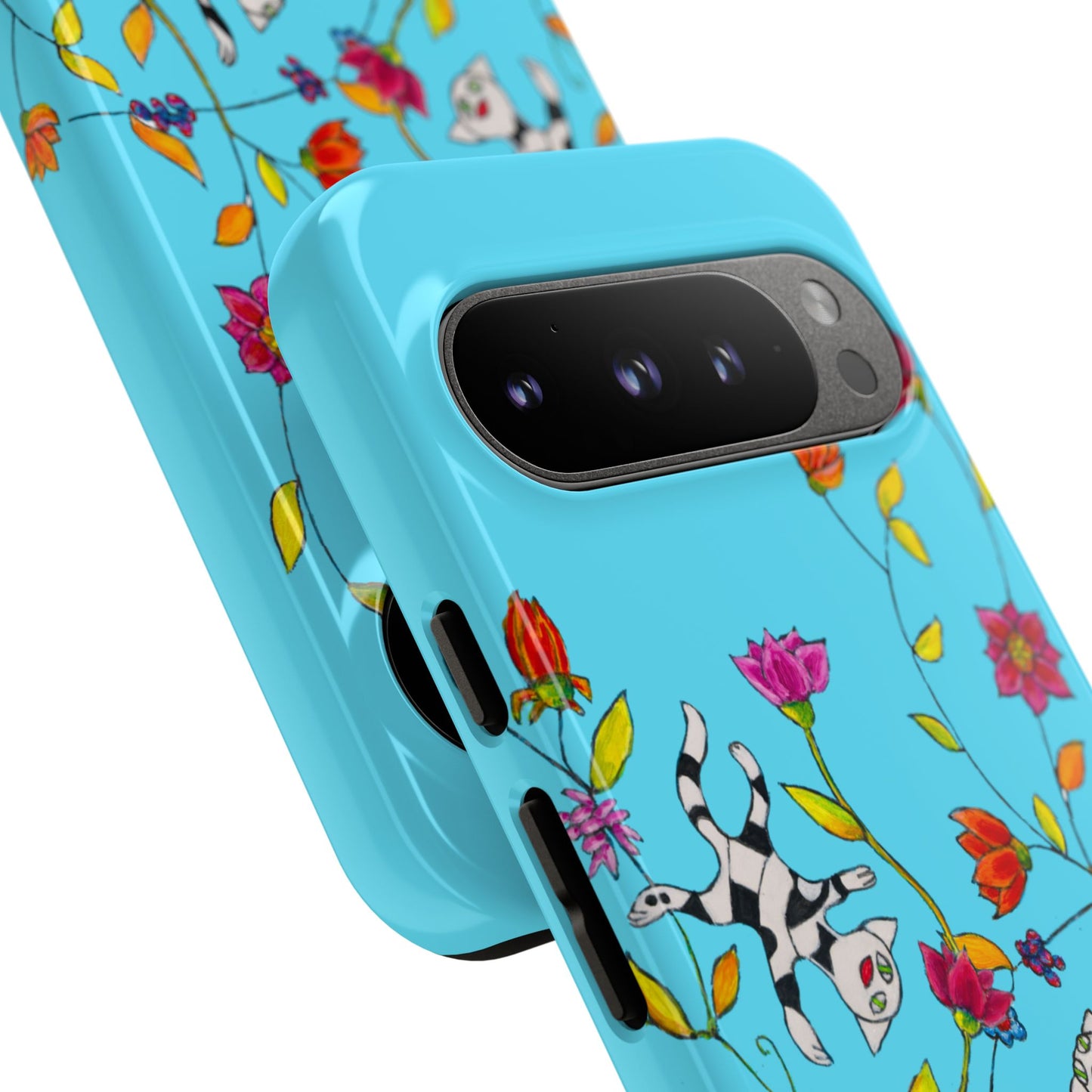 Tough Cases - Google Pixel - Samsung Galaxy - Motiv: Karierte Katzen, blau
