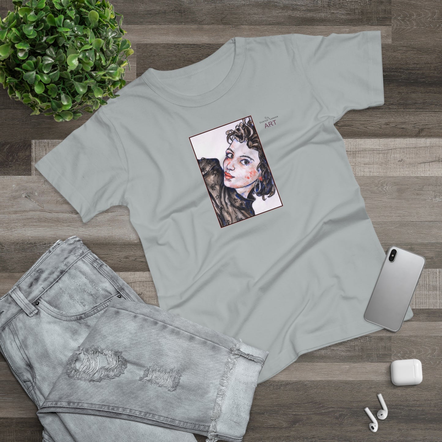 Single Jersey Women's T-shirt - hell - Motiv: Front Annette, H 20 cm & Rückseite Annette, H 35,56 cm