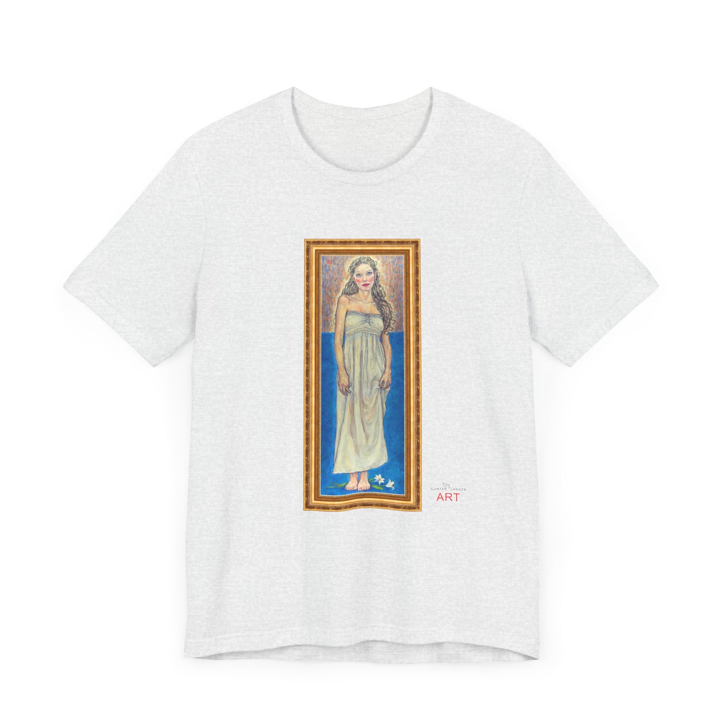 Unisex Jersey Short Sleeve Tee - Motiv: Front Marie, H 35,5 cm Goldrahmen
