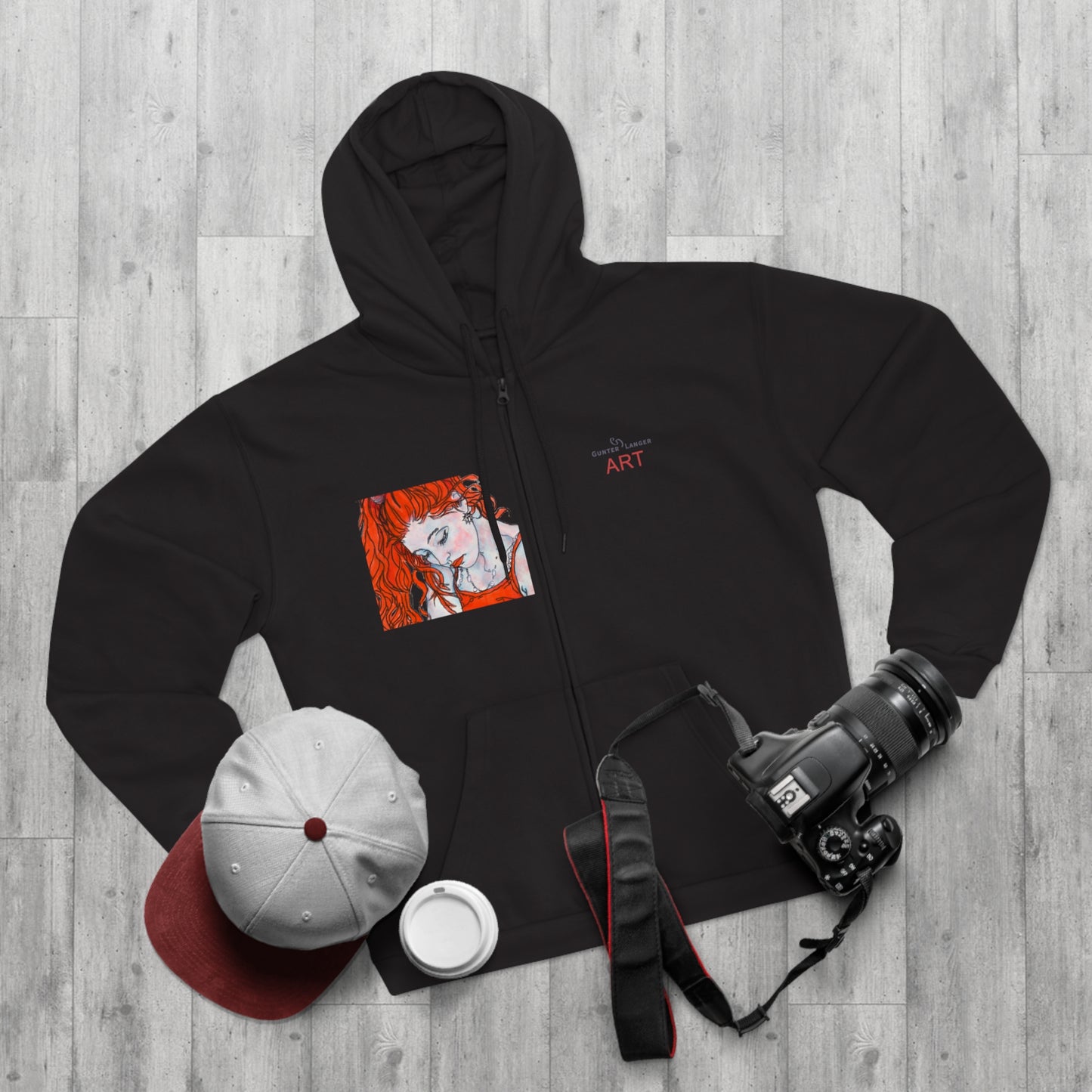 Unisex Hooded Zip Sweatshirt - Motiv: Front Julia (Ausschnitt) & Rückseite Julia