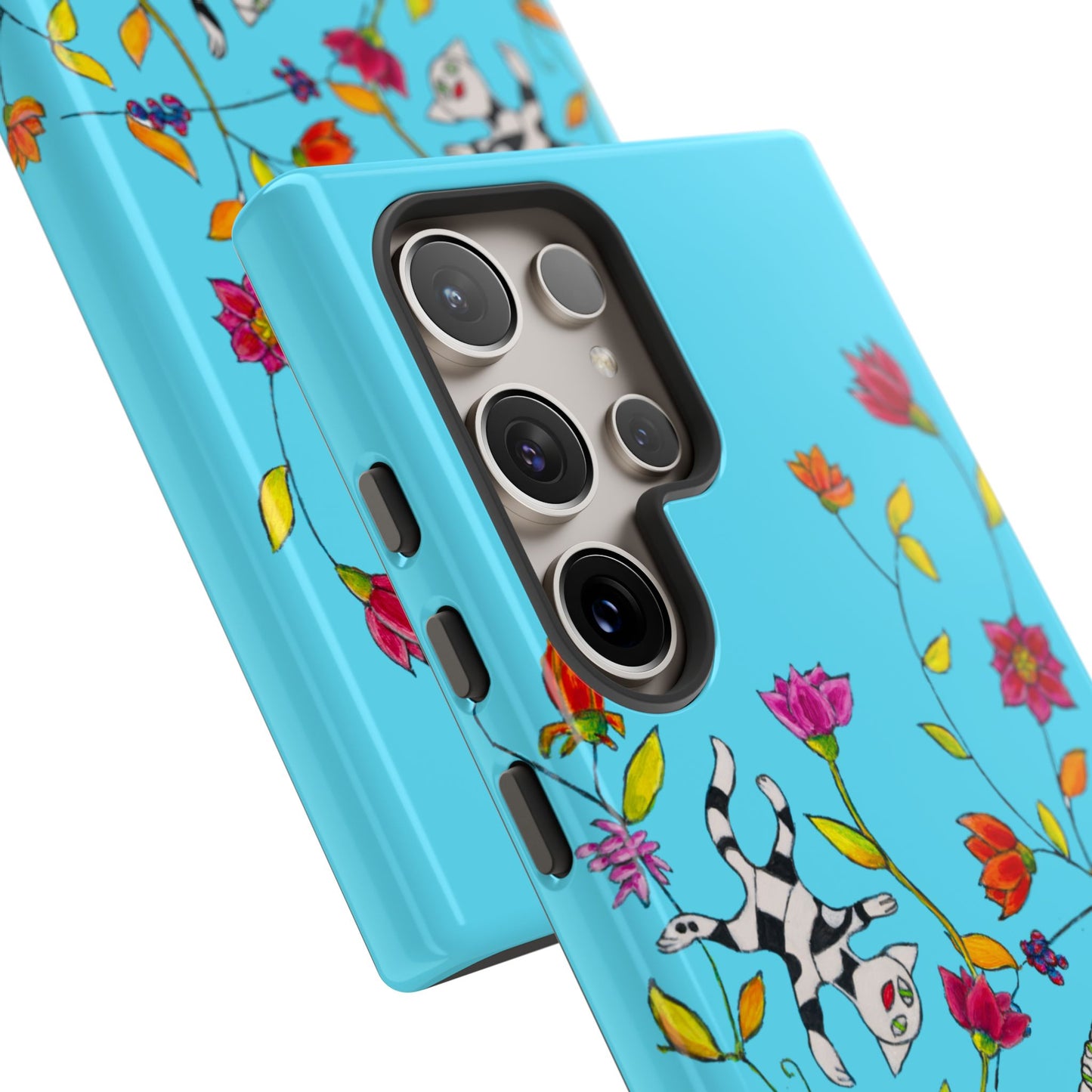 Tough Cases - Google Pixel - Samsung Galaxy - Motiv: Karierte Katzen, blau