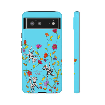 Tough Cases - Google Pixel - Samsung Galaxy - Motiv: Karierte Katzen, blau