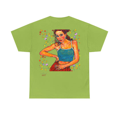 Unisex Heavy Cotton Tee - Motiv: Front, Lea, H 13cm & Rückseite, Lea A02, Ranken, 40 cm, Neck Label