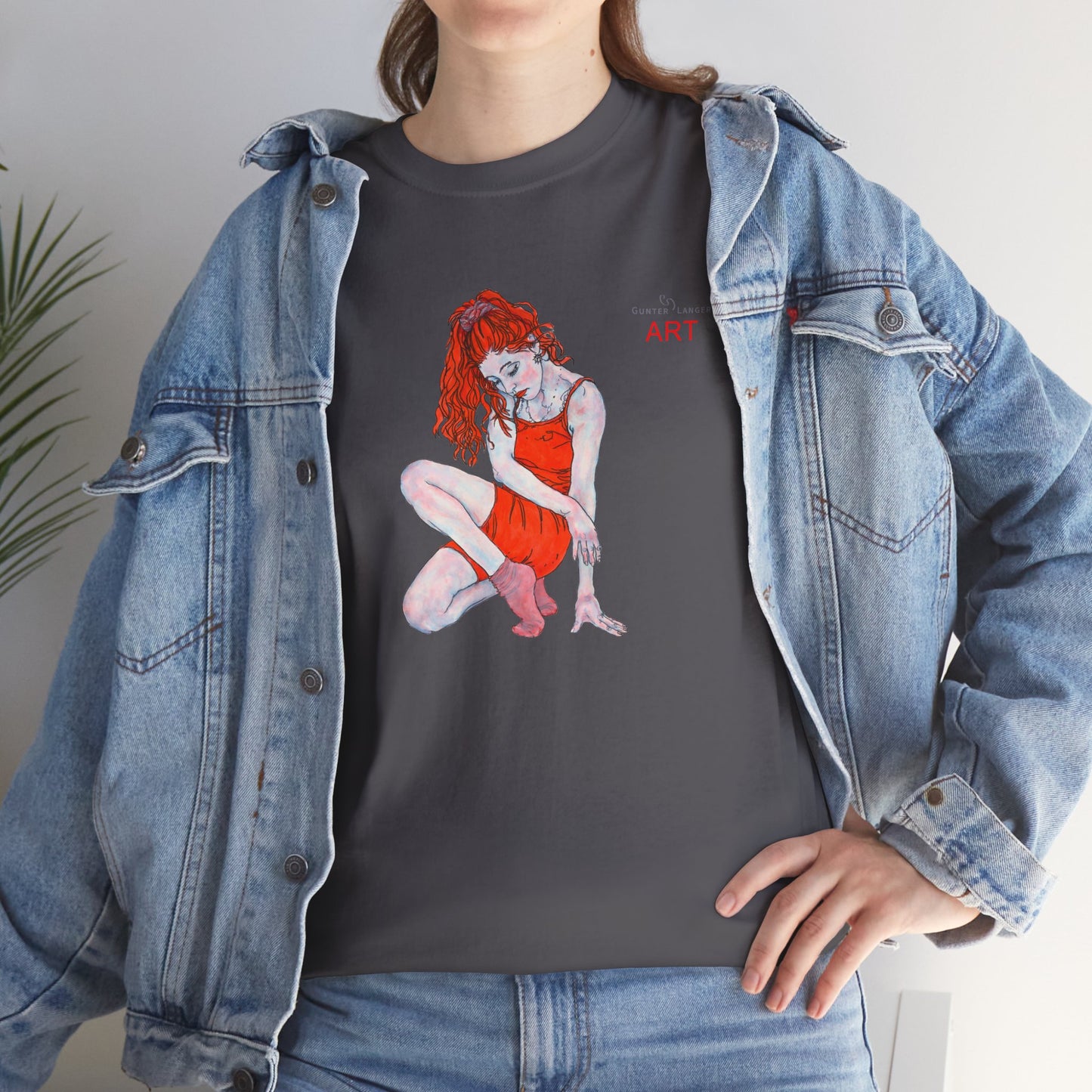 Unisex Heavy Cotton Tee - Motiv:  Front Julia, H25 cm & Rückseite Julia, H 49 cm