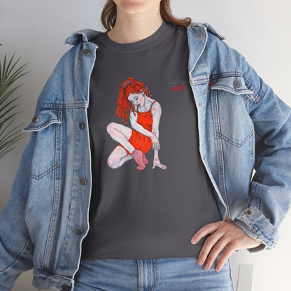 Unisex Heavy Cotton Tee - Motiv:  Front Julia, H25 cm & Rückseite Julia, H 49 cm