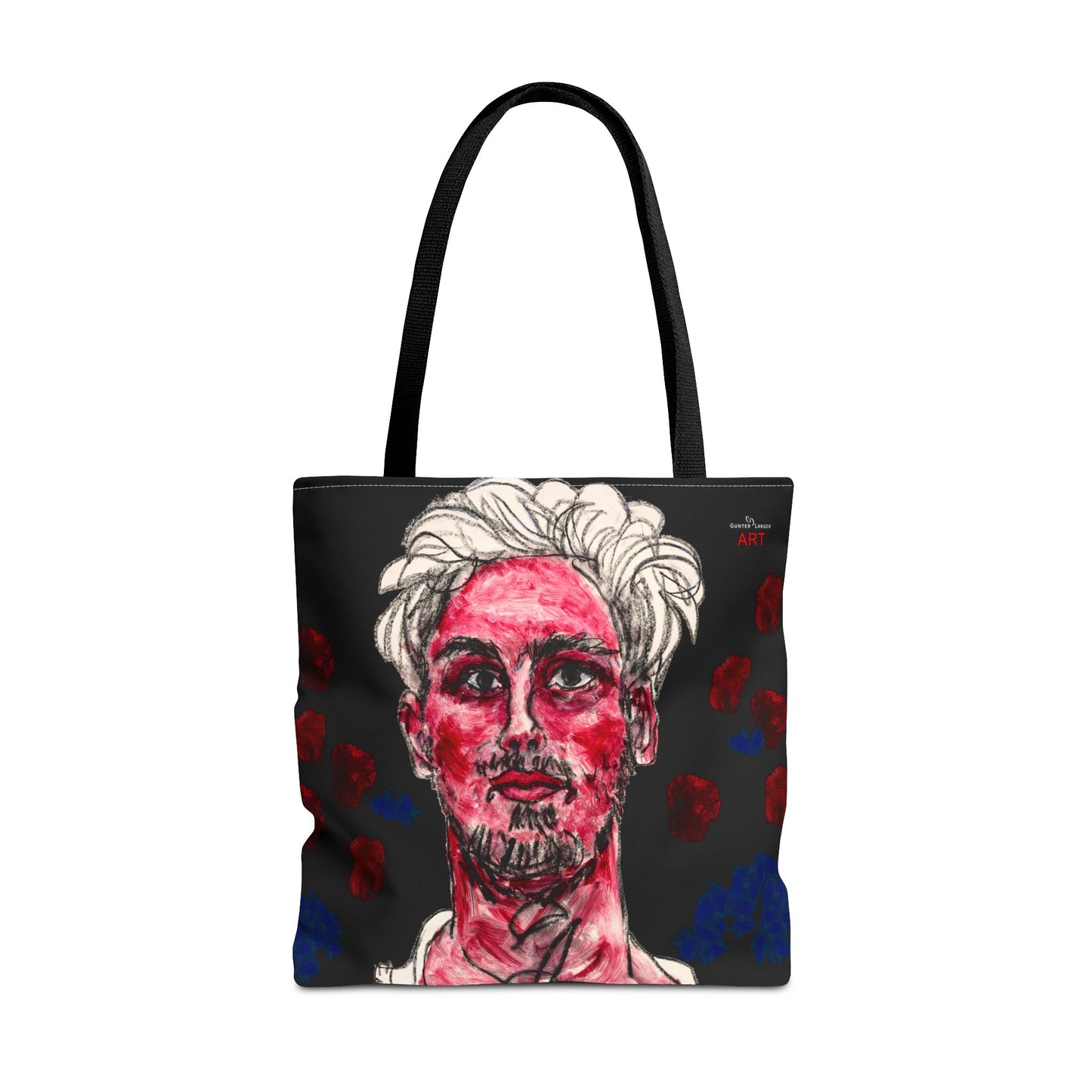 Tote Bag (AOP) - Motiv: Florian rote und blaue Punkte auf schwarz