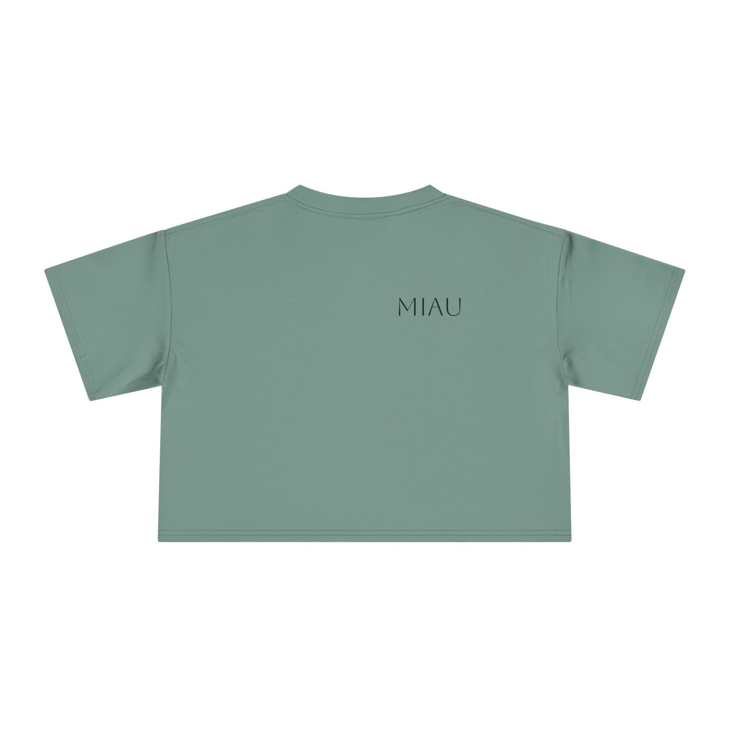 Women's Crop Tee - Motiv: Motiv: Front "Miau" klein, schwarz, H 8 cm, Rückseite "Miau"