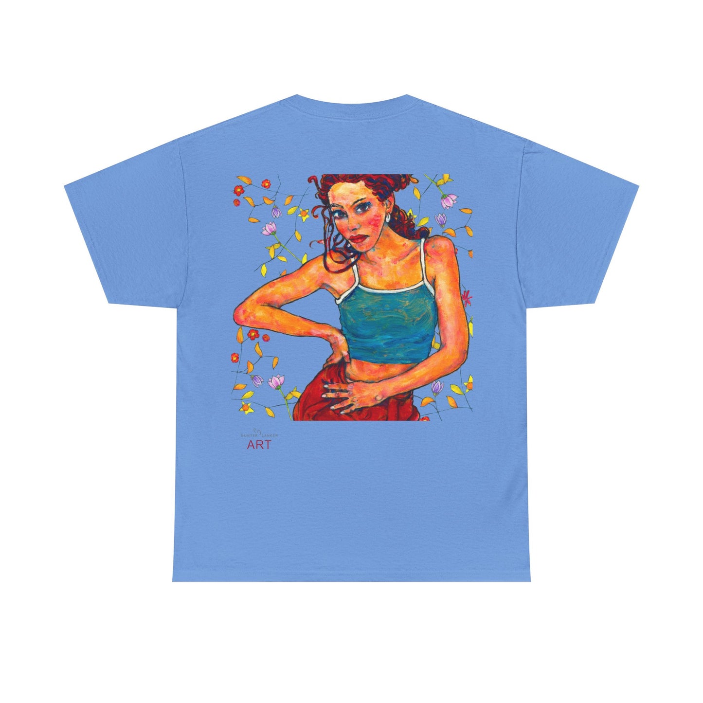 Unisex Heavy Cotton Tee - Motiv: Front, Lea, H 13cm & Rückseite, Lea A02, Ranken, 40 cm, Neck Label