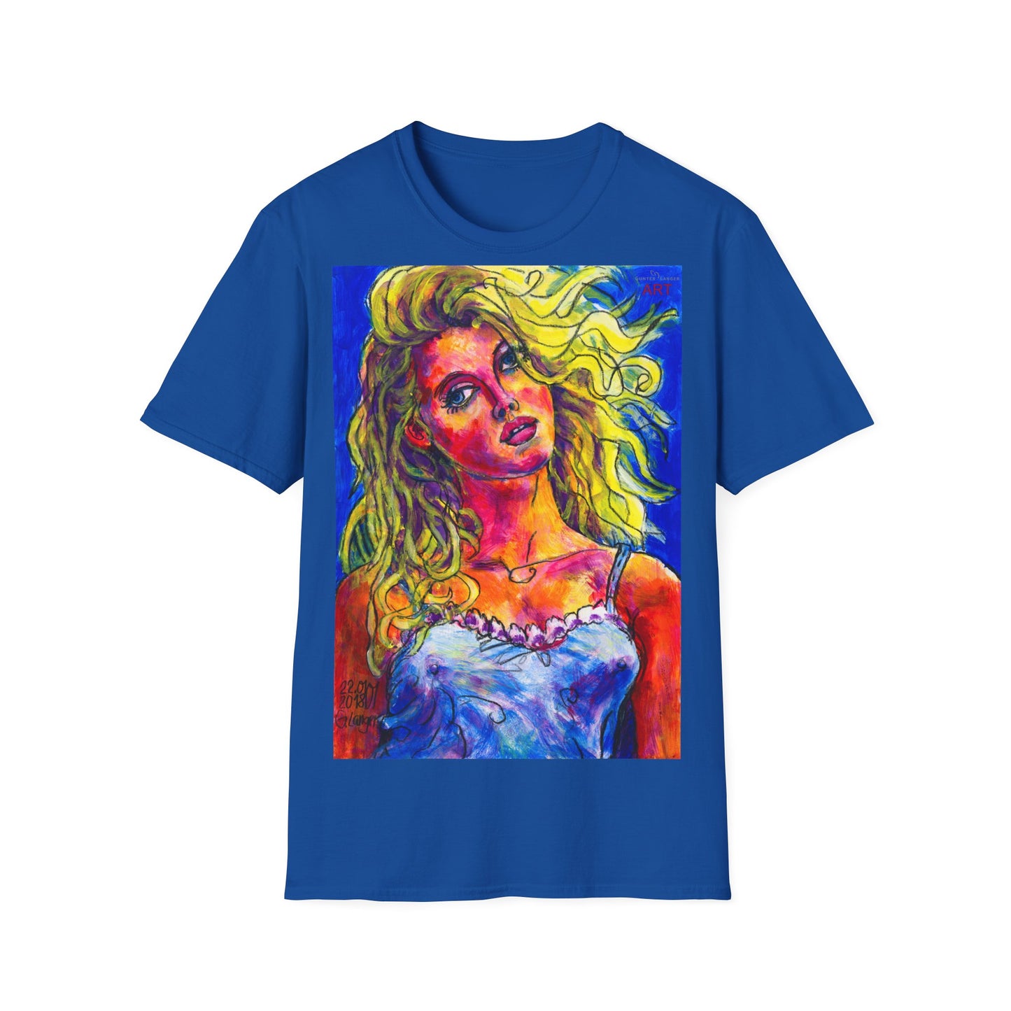 Unisex Softstyle T-Shirt - Motiv: Front Mascha, H 49cm sw, Neck Label