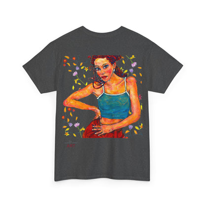 Unisex Heavy Cotton Tee - Motiv: Front, Lea, H 13cm & Rückseite, Lea A02, Ranken, 40 cm, Neck Label