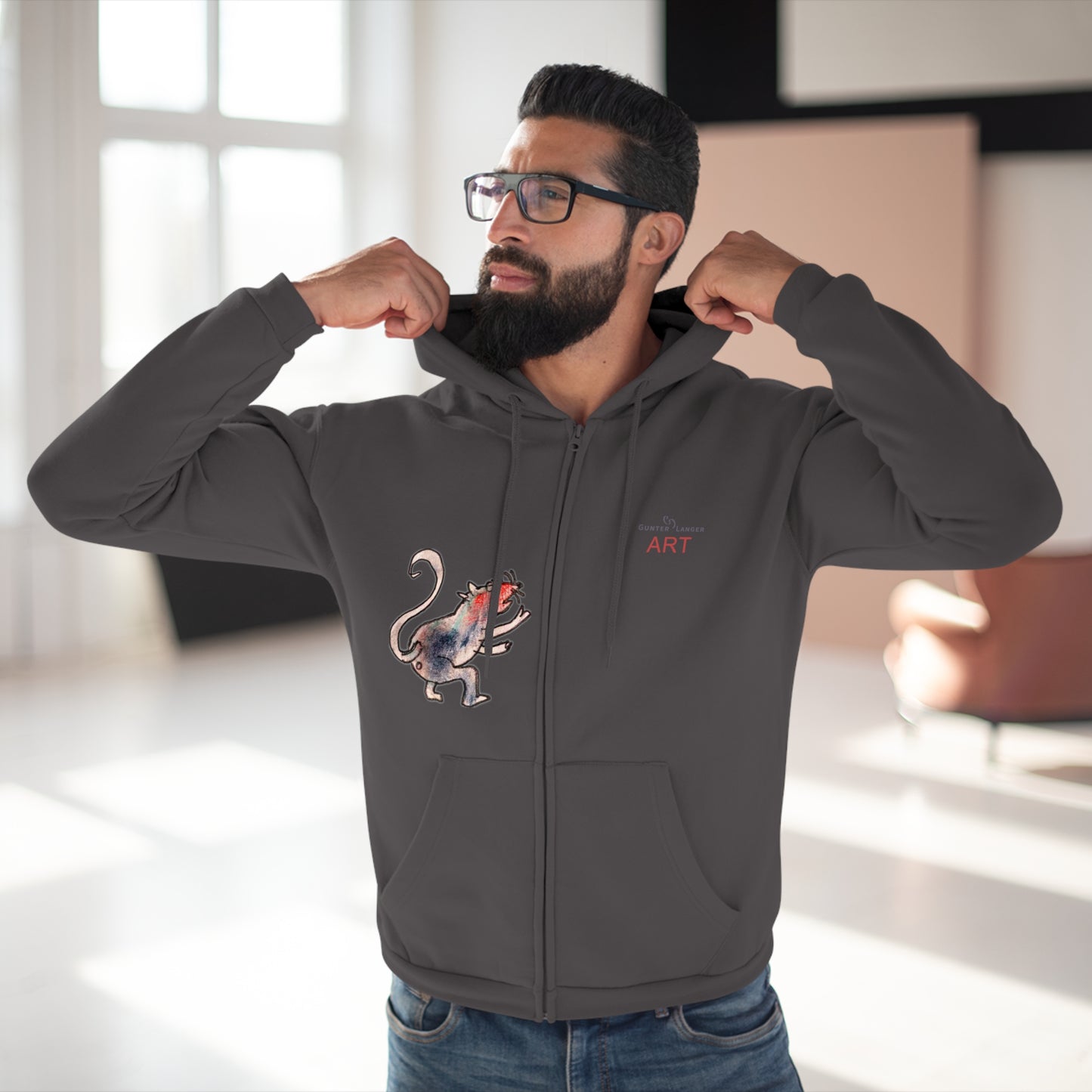 Unisex Hooded Zip Sweatshirt - Cartoon - Motiv: Front Ratte