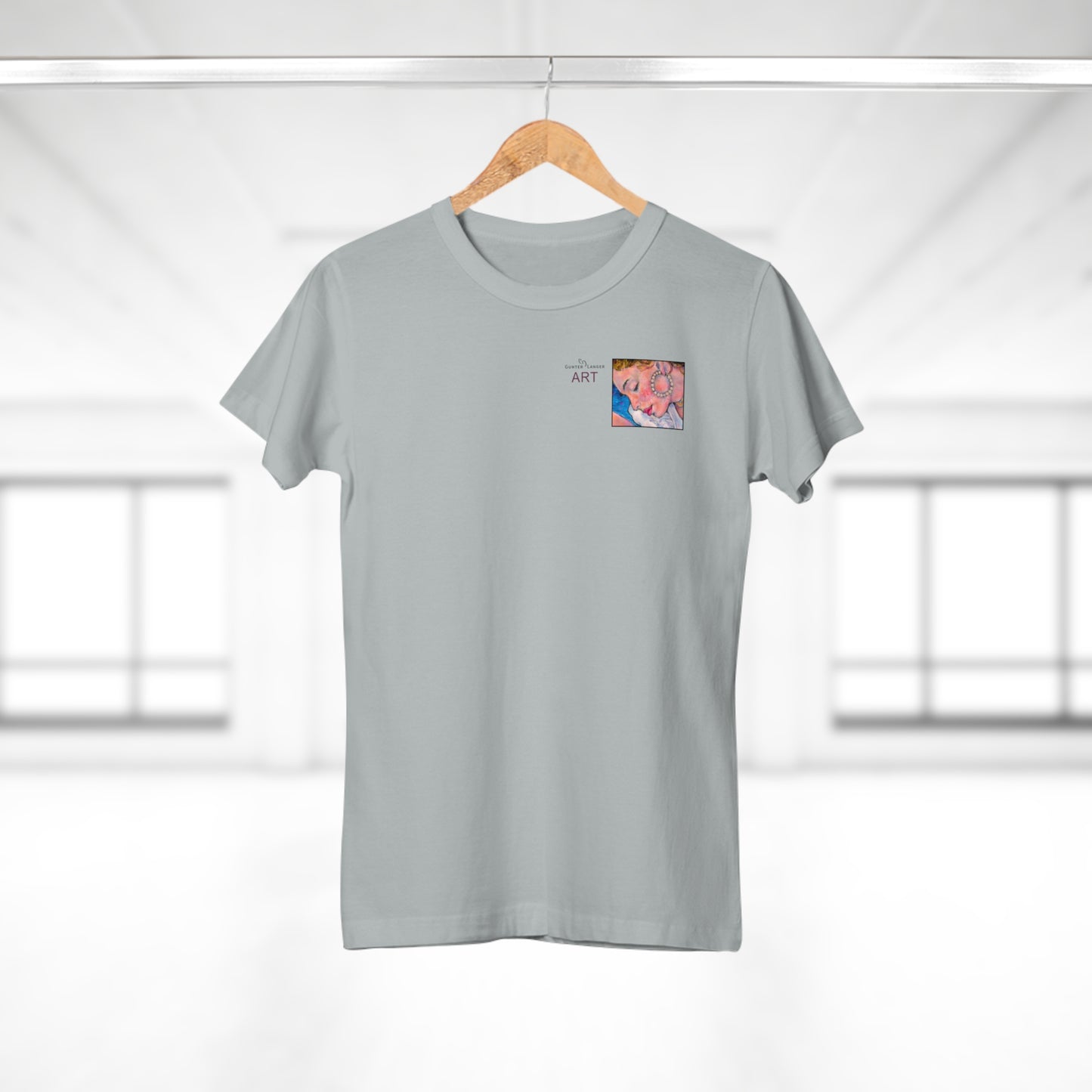 Single Jersey Women's T-shirt - hell - Motiv: Alva, Ausschnitt, H 6,5 cm