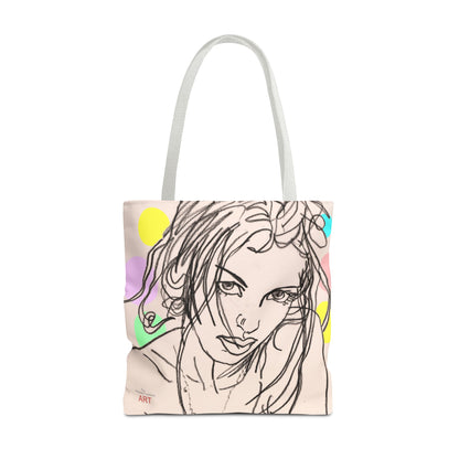 Tote Bag (AOP) - Motiv:  Front Rosalie & Rückseite Bea, Farbiger Hintergrund