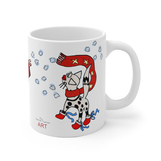 Tasse Katze roter Schal